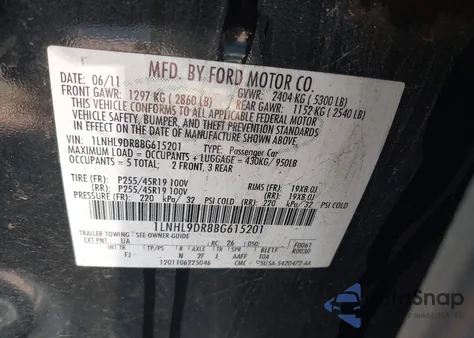 2011 Lincoln Mks z USA, uszkodzony, nr VIN 1LNHL9DR8BG615201